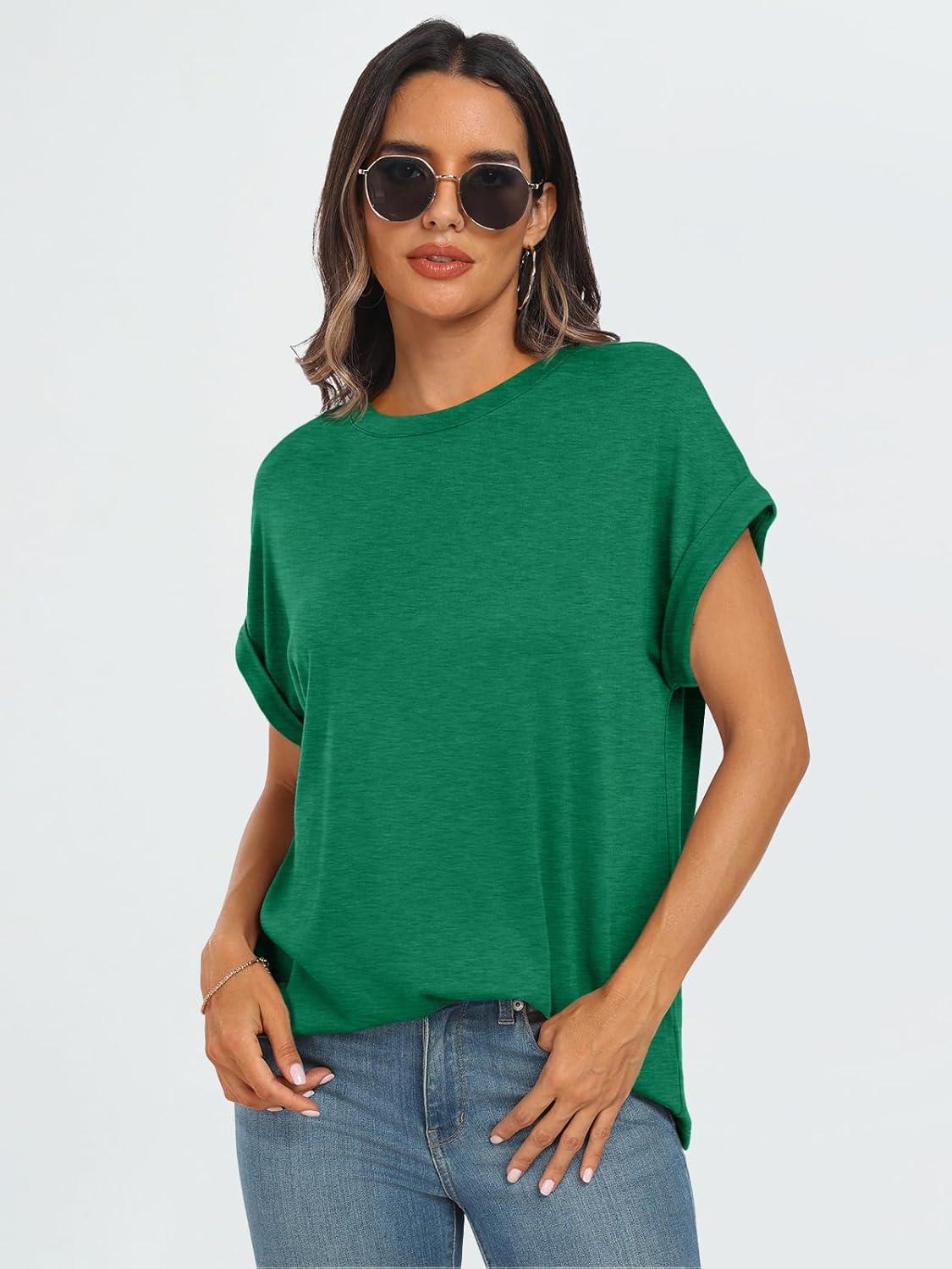 imageAUTOMET Womens Summer Tops Oversized Short Sleeve Business Casual T Shirts Trendy Fashion Clothes Spring Outfits 2025Green