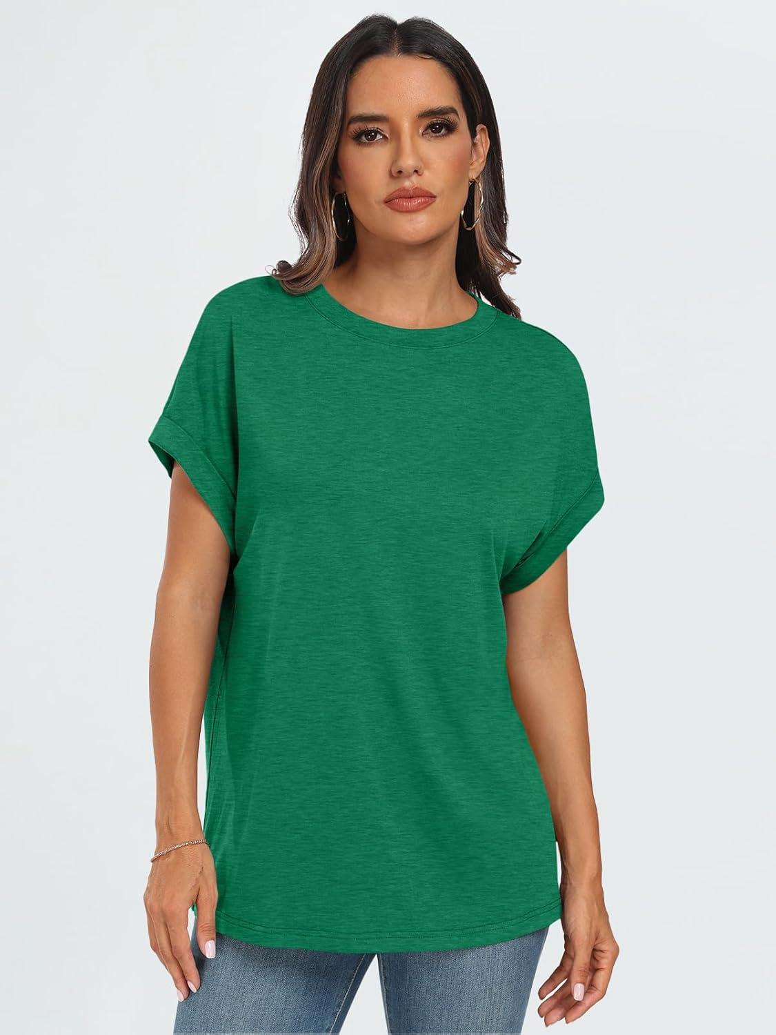 imageAUTOMET Womens Summer Tops Oversized Short Sleeve Business Casual T Shirts Trendy Fashion Clothes Spring Outfits 2025Green