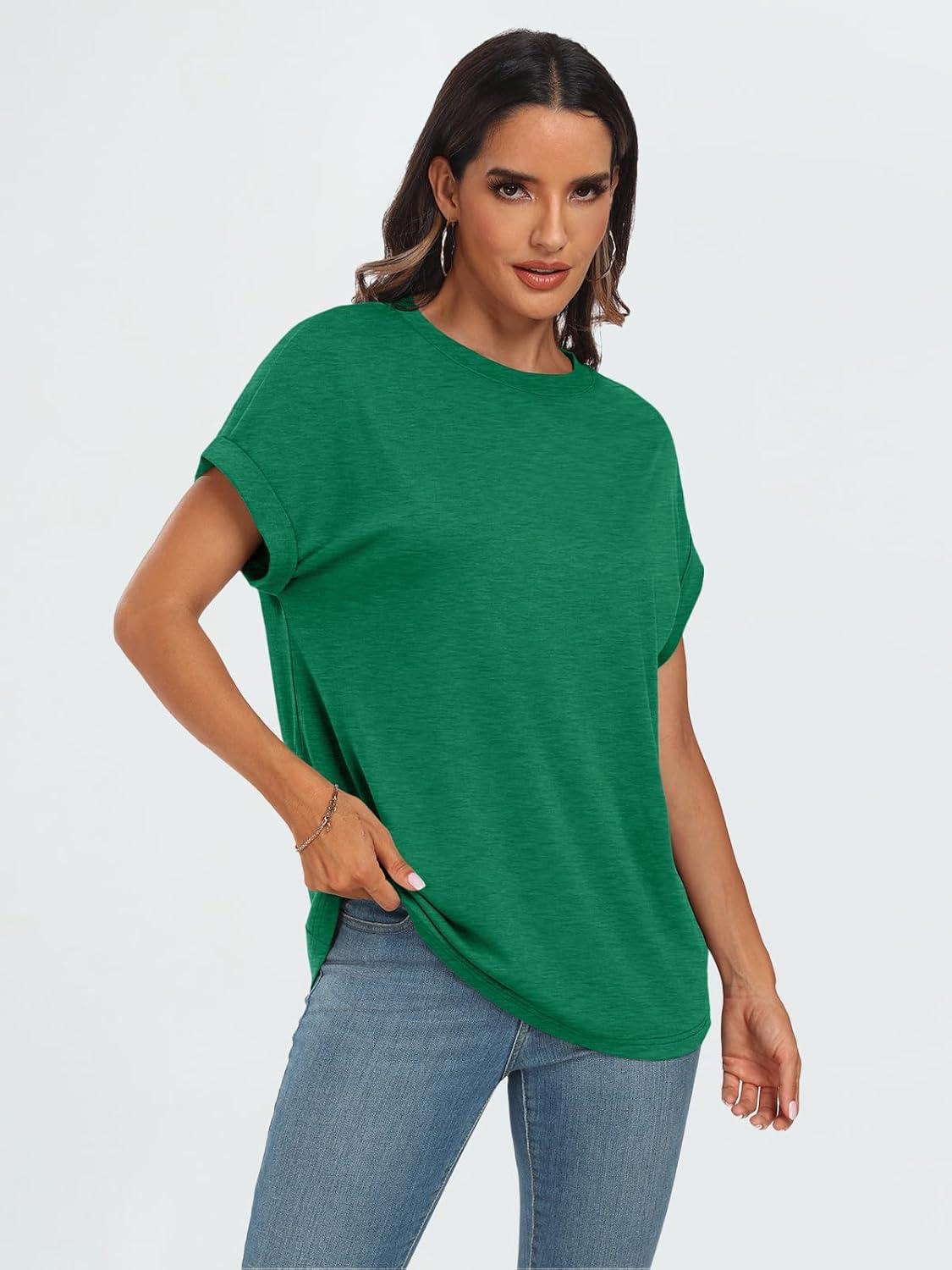 imageAUTOMET Womens Summer Tops Oversized Short Sleeve Business Casual T Shirts Trendy Fashion Clothes Spring Outfits 2025Green