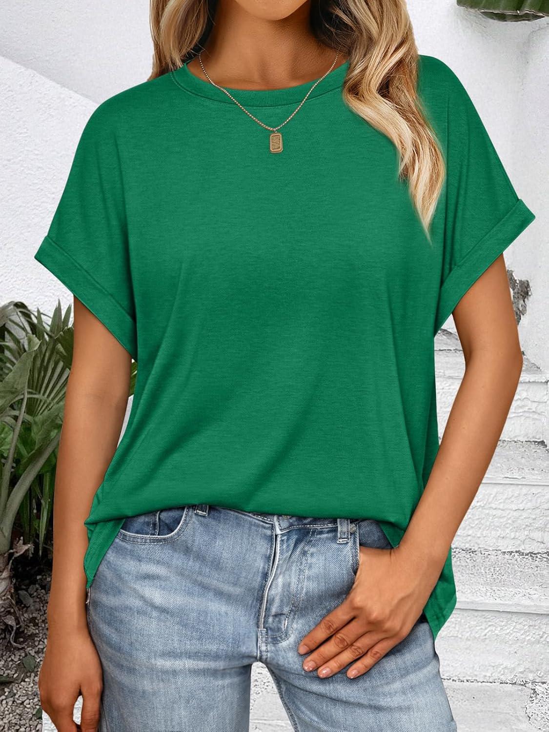 imageAUTOMET Womens Summer Tops Oversized Short Sleeve Business Casual T Shirts Trendy Fashion Clothes Spring Outfits 2025Green