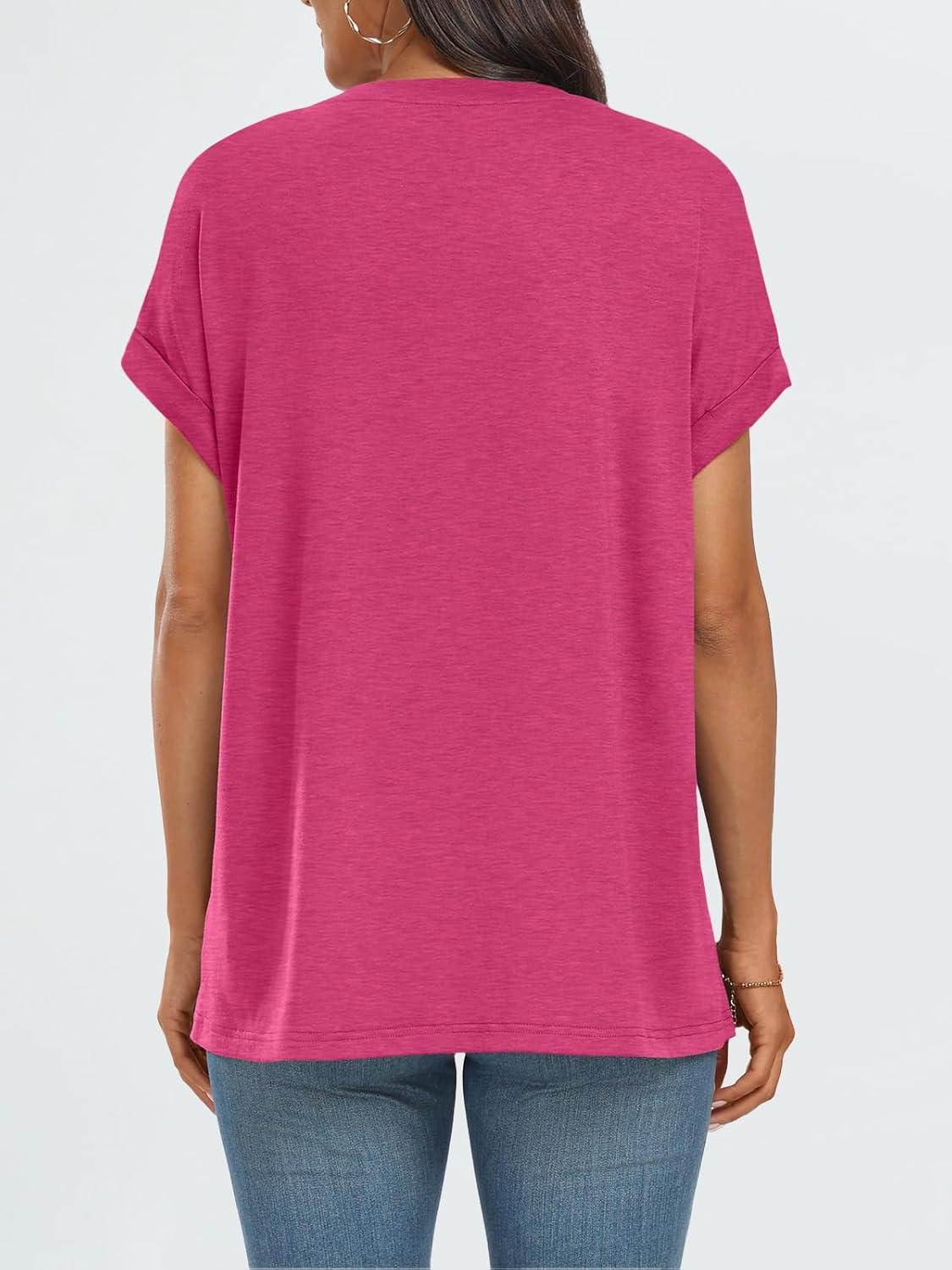 imageAUTOMET Womens Summer Tops Oversized Short Sleeve Business Casual T Shirts Trendy Fashion Clothes Spring Outfits 2025Hot Pink