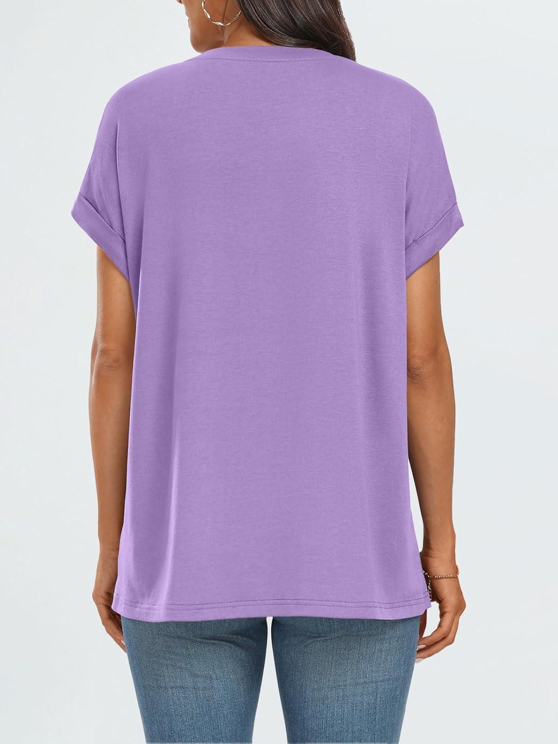 imageAUTOMET Womens Summer Tops Oversized Short Sleeve Business Casual T Shirts Trendy Fashion Clothes Spring Outfits 2025Lavender
