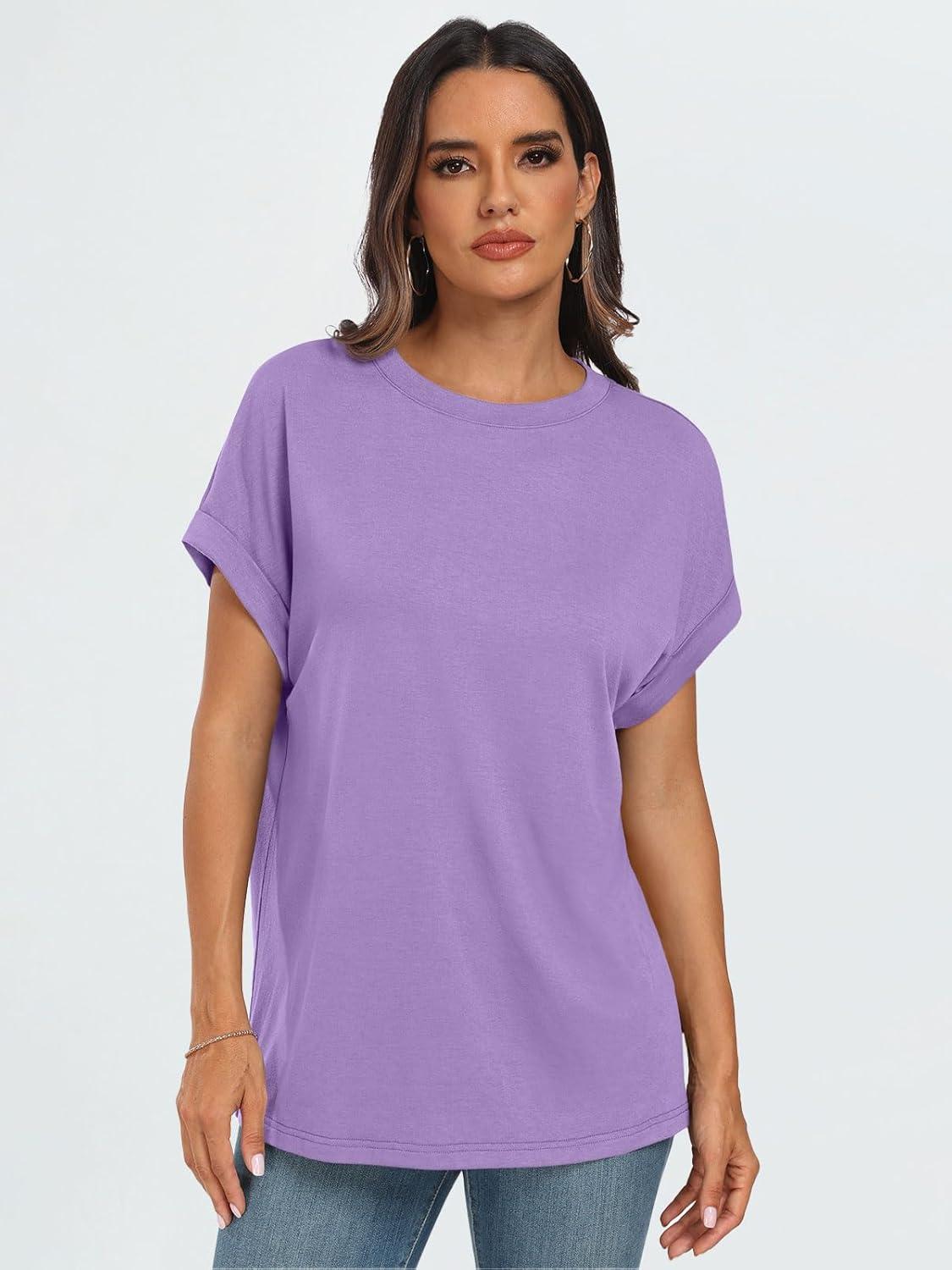imageAUTOMET Womens Summer Tops Oversized Short Sleeve Business Casual T Shirts Trendy Fashion Clothes Spring Outfits 2025Lavender