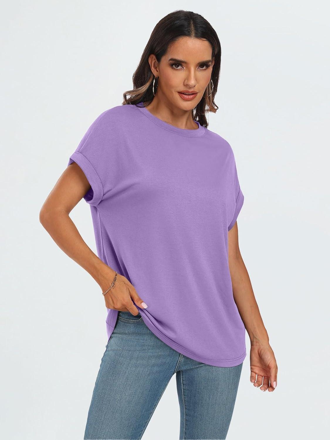 imageAUTOMET Womens Summer Tops Oversized Short Sleeve Business Casual T Shirts Trendy Fashion Clothes Spring Outfits 2025Lavender