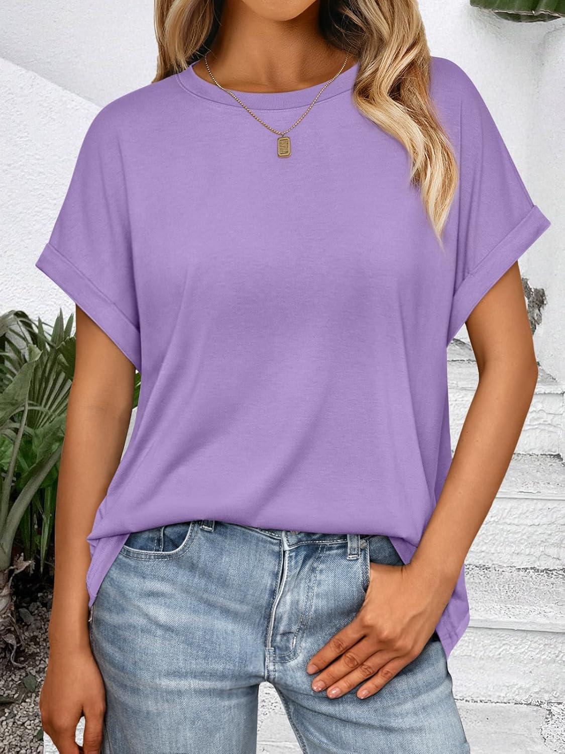 imageAUTOMET Womens Summer Tops Oversized Short Sleeve Business Casual T Shirts Trendy Fashion Clothes Spring Outfits 2025Lavender
