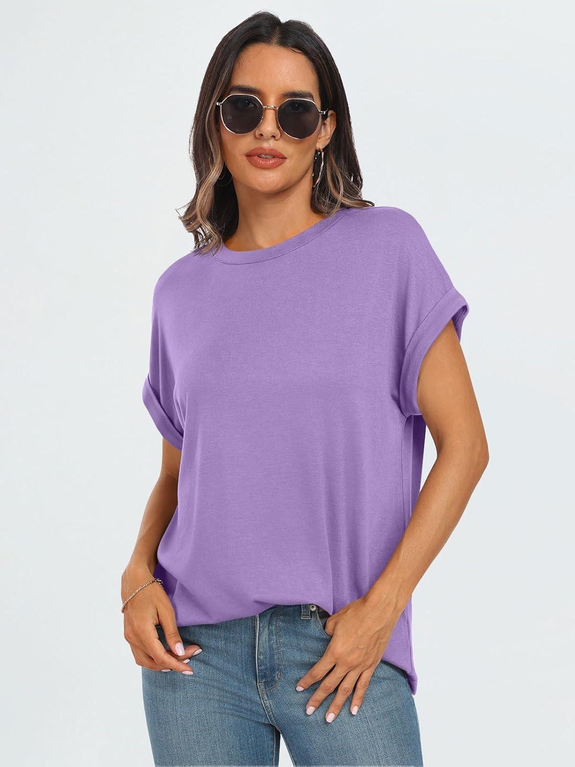 imageAUTOMET Womens Summer Tops Oversized Short Sleeve Business Casual T Shirts Trendy Fashion Clothes Spring Outfits 2025Lavender
