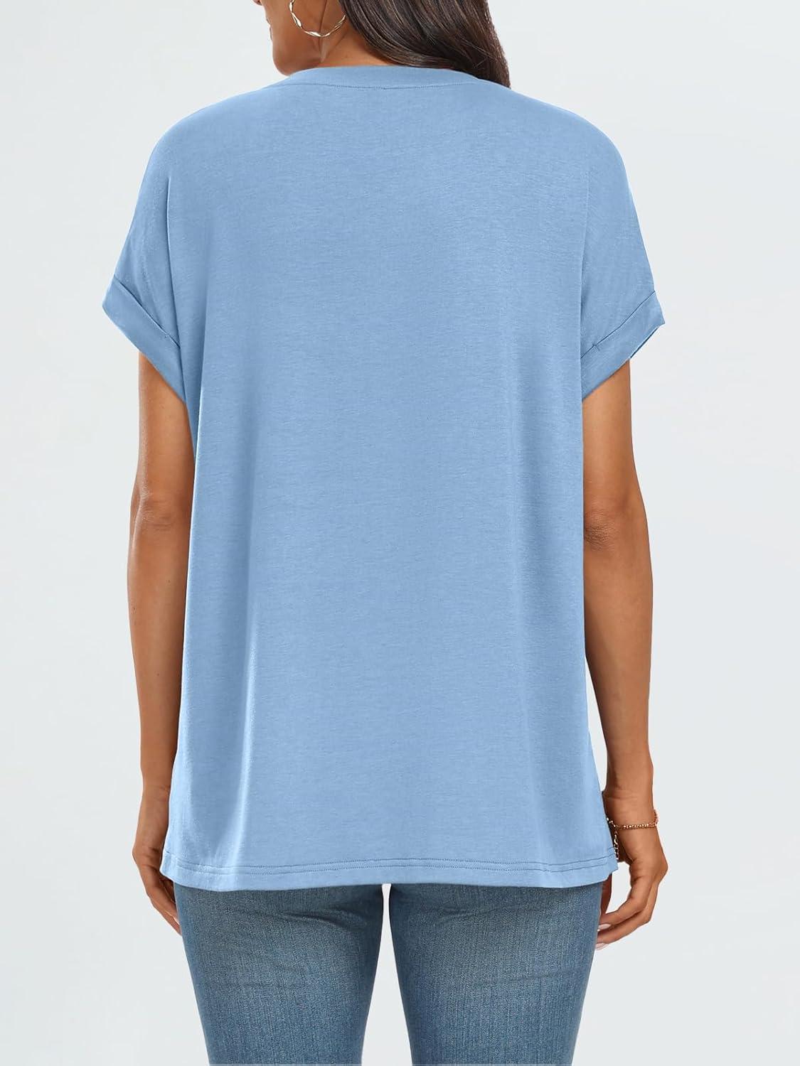 imageAUTOMET Womens Summer Tops Oversized Short Sleeve Business Casual T Shirts Trendy Fashion Clothes Spring Outfits 2025Light Blue