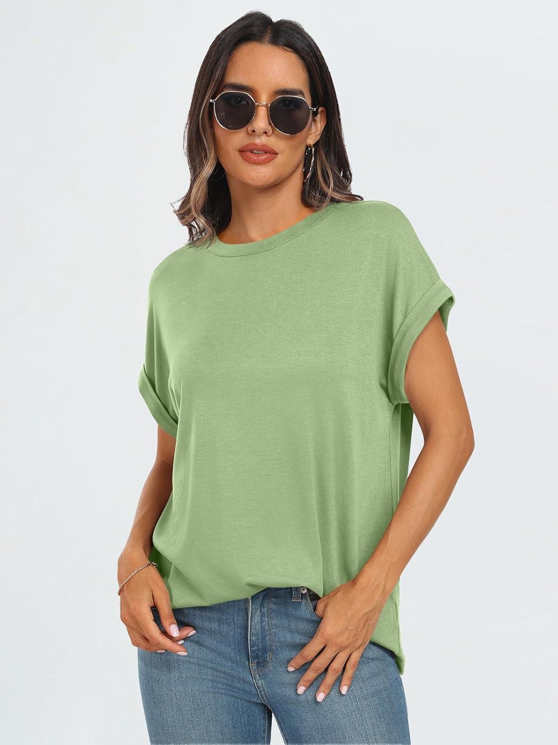 imageAUTOMET Womens Summer Tops Oversized Short Sleeve Business Casual T Shirts Trendy Fashion Clothes Spring Outfits 2025Light Green