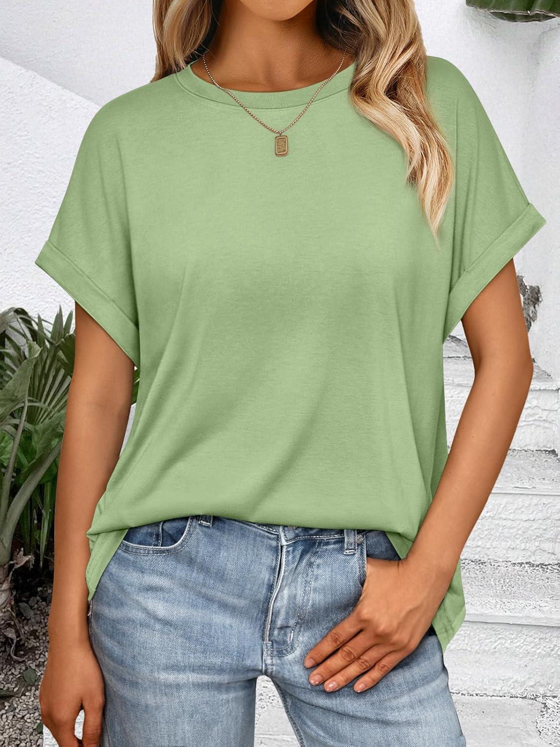 imageAUTOMET Womens Summer Tops Oversized Short Sleeve Business Casual T Shirts Trendy Fashion Clothes Spring Outfits 2025Light Green