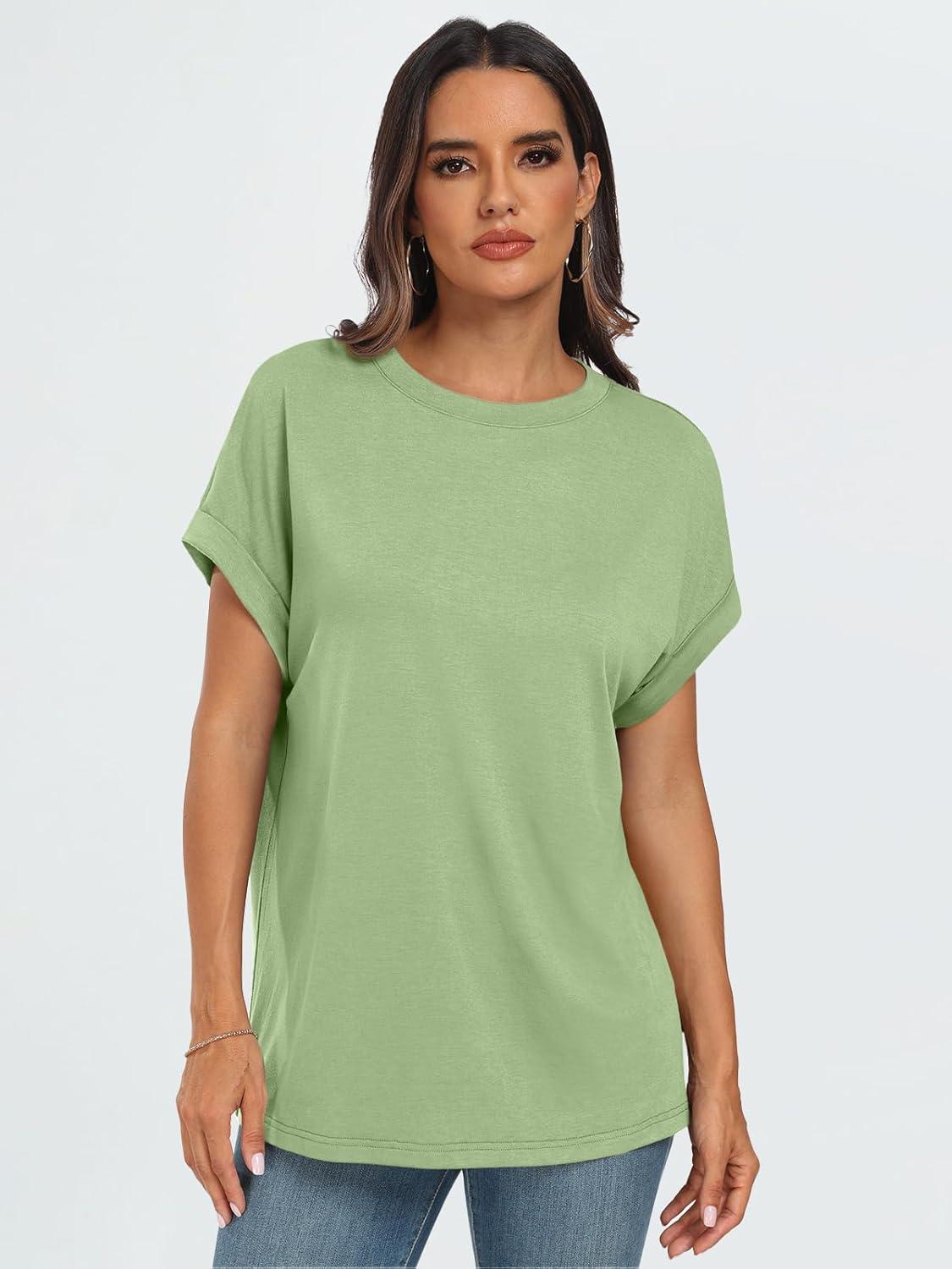 imageAUTOMET Womens Summer Tops Oversized Short Sleeve Business Casual T Shirts Trendy Fashion Clothes Spring Outfits 2025Light Green