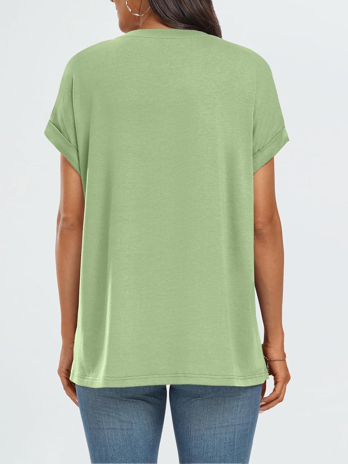 imageAUTOMET Womens Summer Tops Oversized Short Sleeve Business Casual T Shirts Trendy Fashion Clothes Spring Outfits 2025Light Green