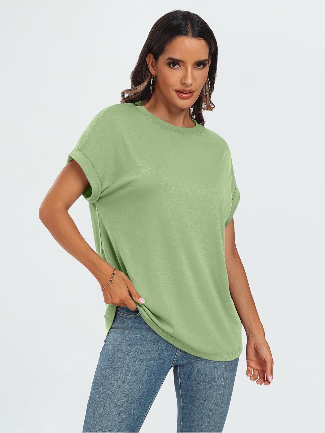 imageAUTOMET Womens Summer Tops Oversized Short Sleeve Business Casual T Shirts Trendy Fashion Clothes Spring Outfits 2025Light Green