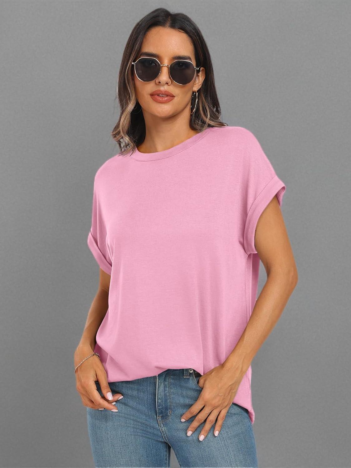 imageAUTOMET Womens Summer Tops Oversized Short Sleeve Business Casual T Shirts Trendy Fashion Clothes Spring Outfits 2025Pink