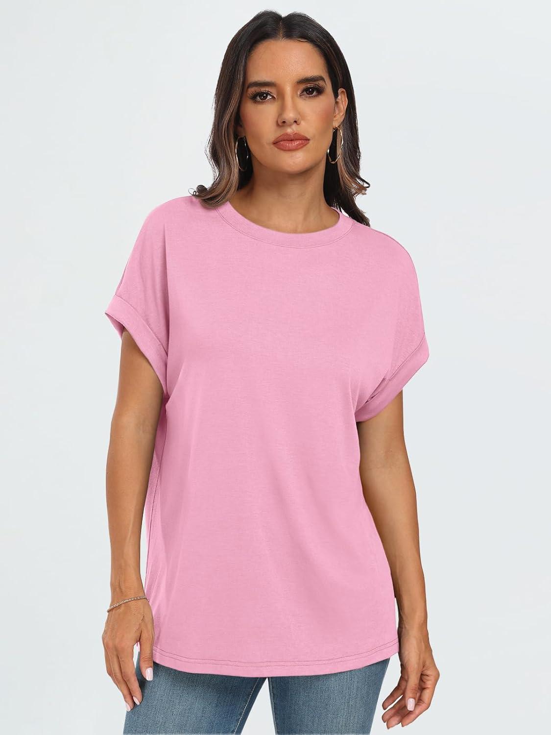 imageAUTOMET Womens Summer Tops Oversized Short Sleeve Business Casual T Shirts Trendy Fashion Clothes Spring Outfits 2025Pink