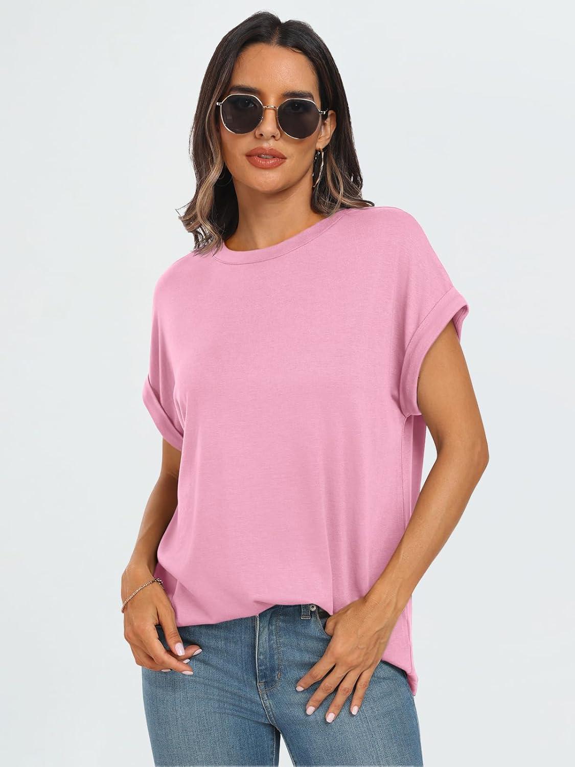 imageAUTOMET Womens Summer Tops Oversized Short Sleeve Business Casual T Shirts Trendy Fashion Clothes Spring Outfits 2025Pink