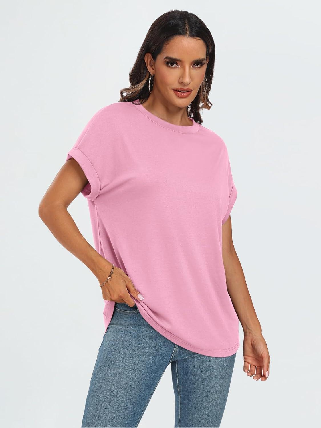 imageAUTOMET Womens Summer Tops Oversized Short Sleeve Business Casual T Shirts Trendy Fashion Clothes Spring Outfits 2025Pink