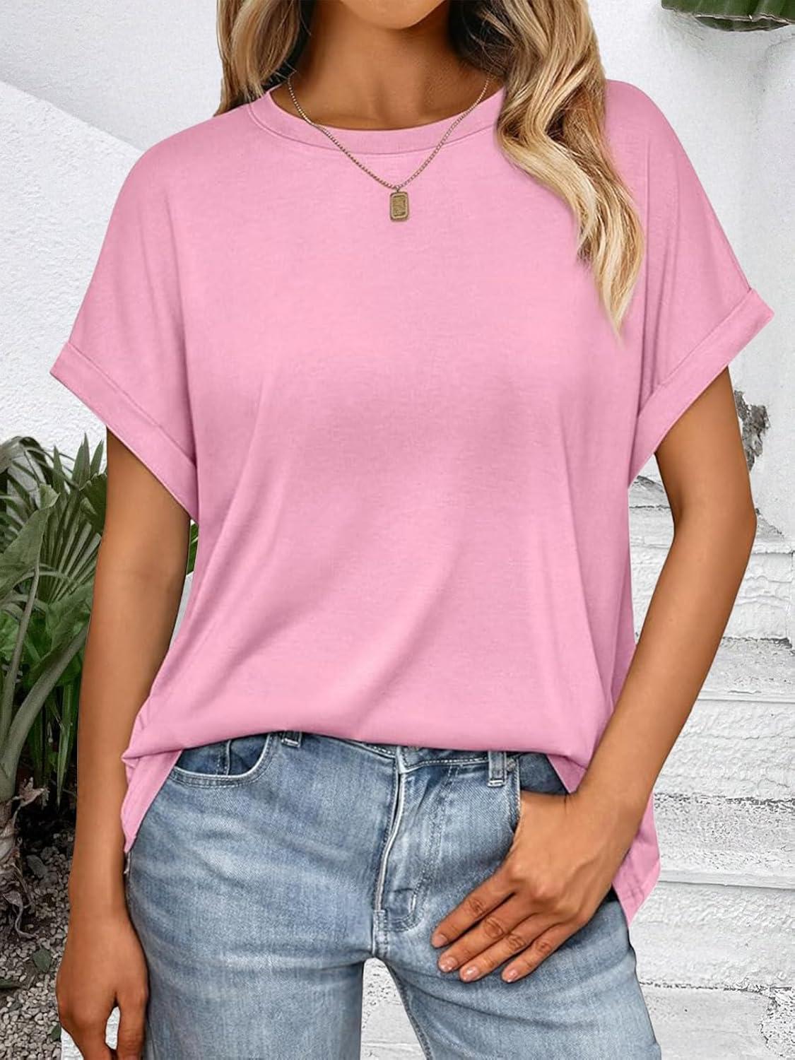 imageAUTOMET Womens Summer Tops Oversized Short Sleeve Business Casual T Shirts Trendy Fashion Clothes Spring Outfits 2025Pink