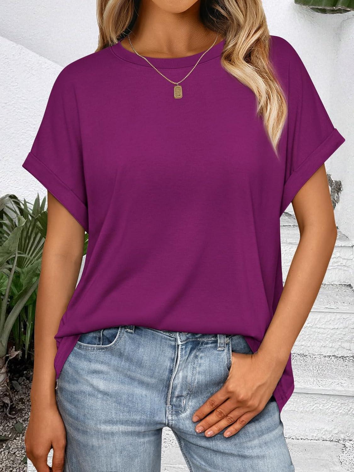 imageAUTOMET Womens Summer Tops Oversized Short Sleeve Business Casual T Shirts Trendy Fashion Clothes Spring Outfits 2025Purple