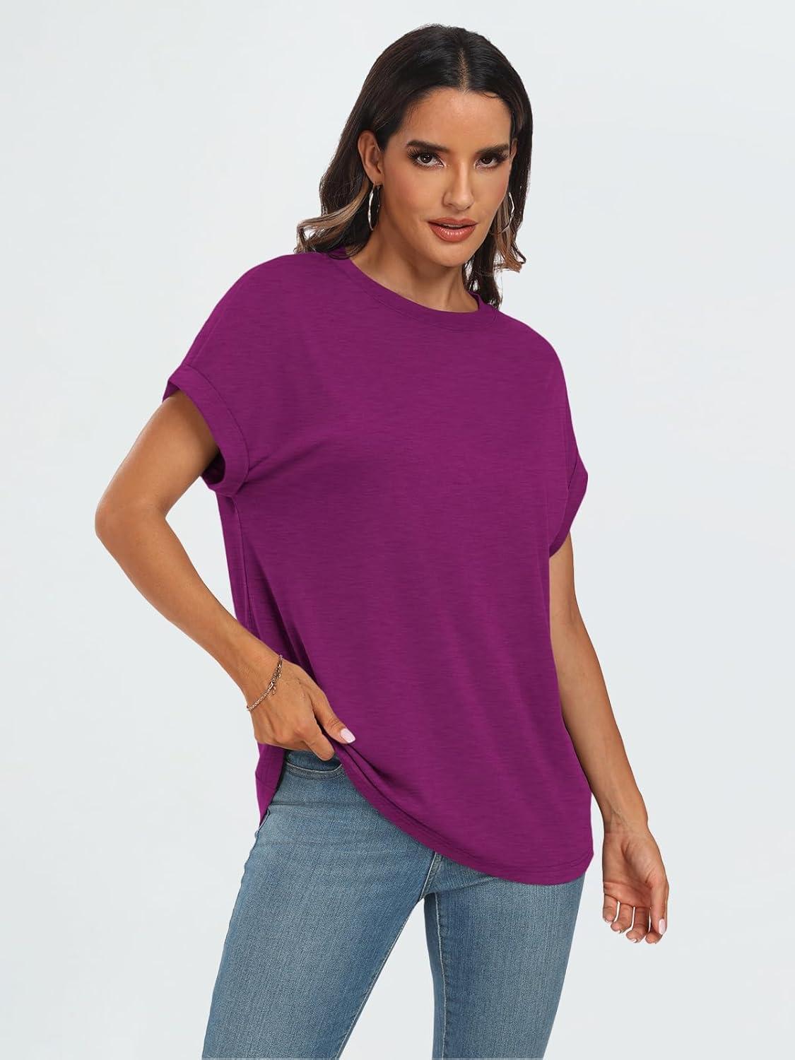 imageAUTOMET Womens Summer Tops Oversized Short Sleeve Business Casual T Shirts Trendy Fashion Clothes Spring Outfits 2025Purple