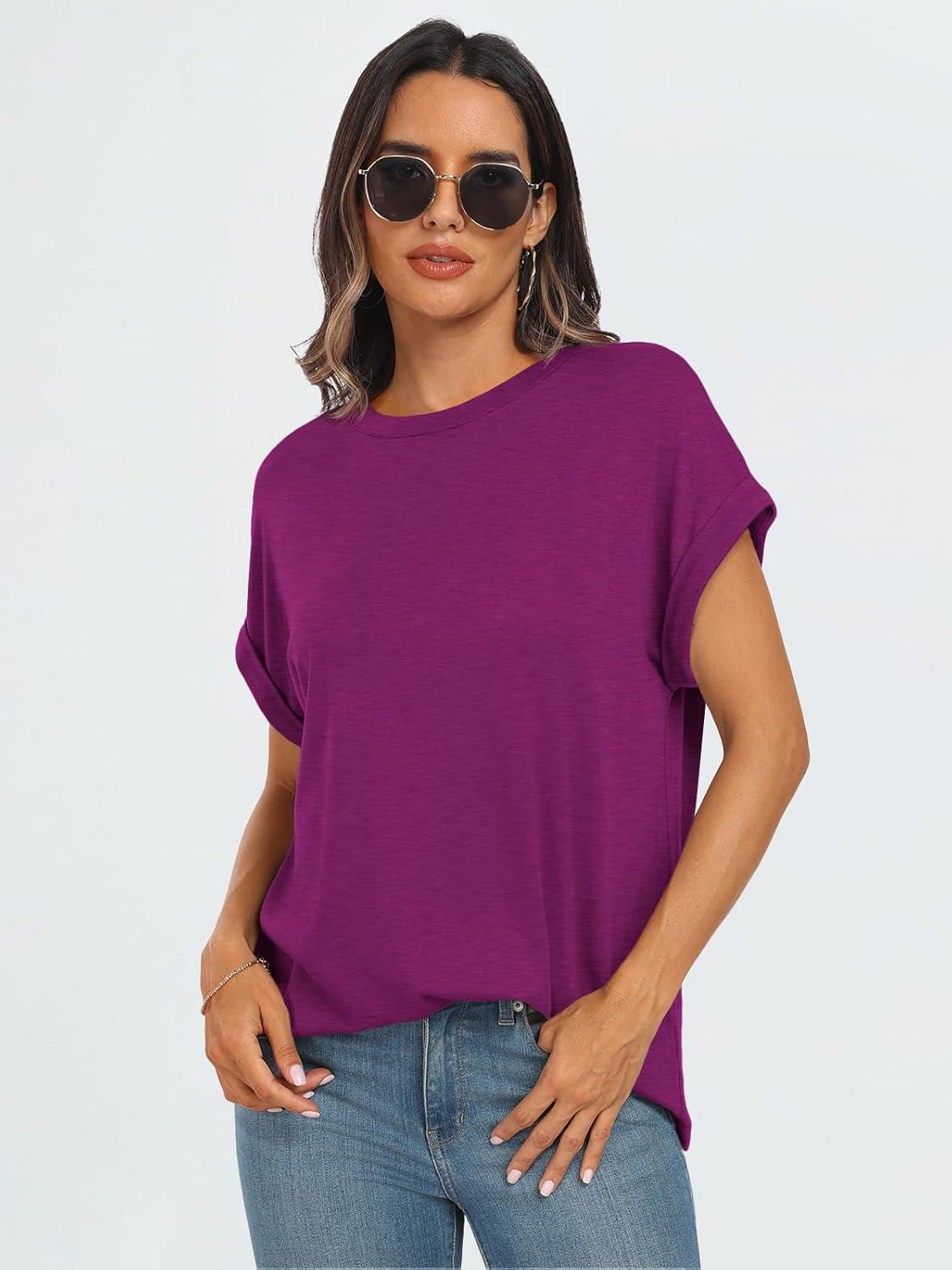 imageAUTOMET Womens Summer Tops Oversized Short Sleeve Business Casual T Shirts Trendy Fashion Clothes Spring Outfits 2025Purple