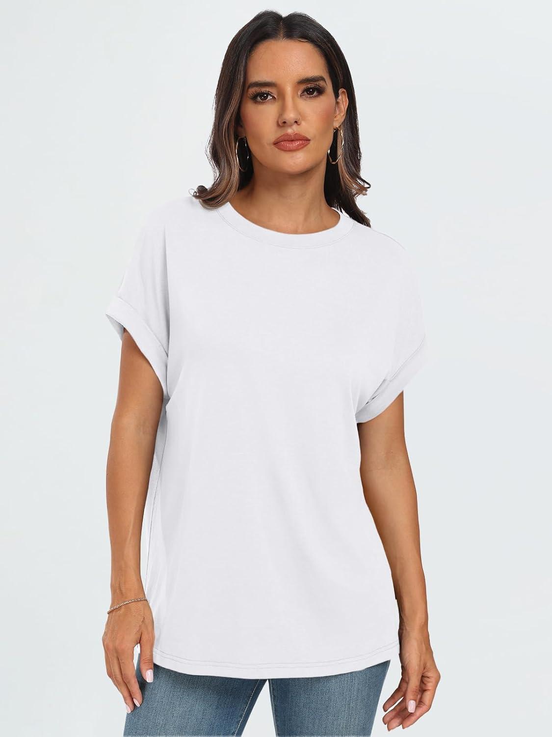 imageAUTOMET Womens Summer Tops Oversized Short Sleeve Business Casual T Shirts Trendy Fashion Clothes Spring Outfits 2025White