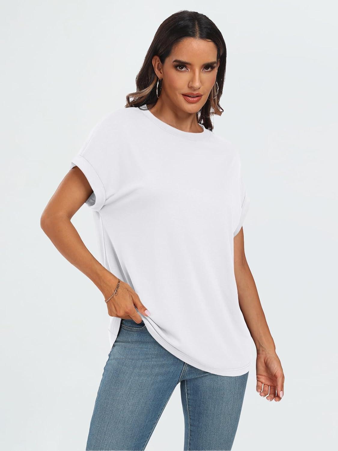 imageAUTOMET Womens Summer Tops Oversized Short Sleeve Business Casual T Shirts Trendy Fashion Clothes Spring Outfits 2025White