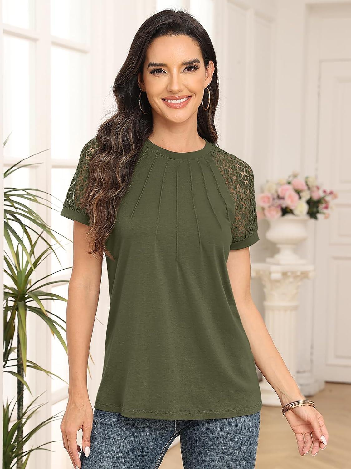 imageAUTOMET Womens Summer Tops Spring Shirts Trendy Vacation Outfits Short Sleeve Business Tshirts Fashion Casual BlousesArmy Green