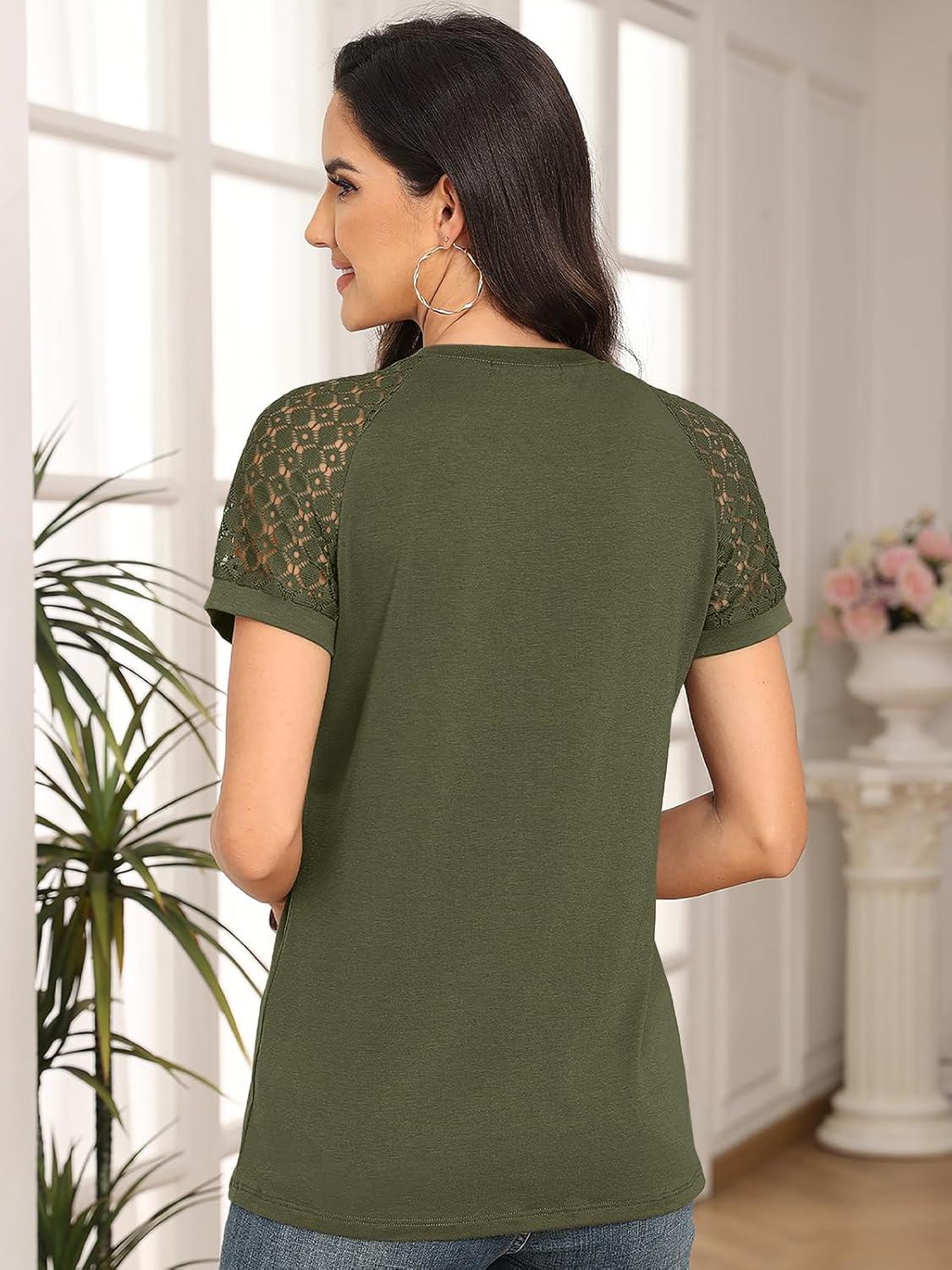 imageAUTOMET Womens Summer Tops Spring Shirts Trendy Vacation Outfits Short Sleeve Business Tshirts Fashion Casual BlousesArmy Green