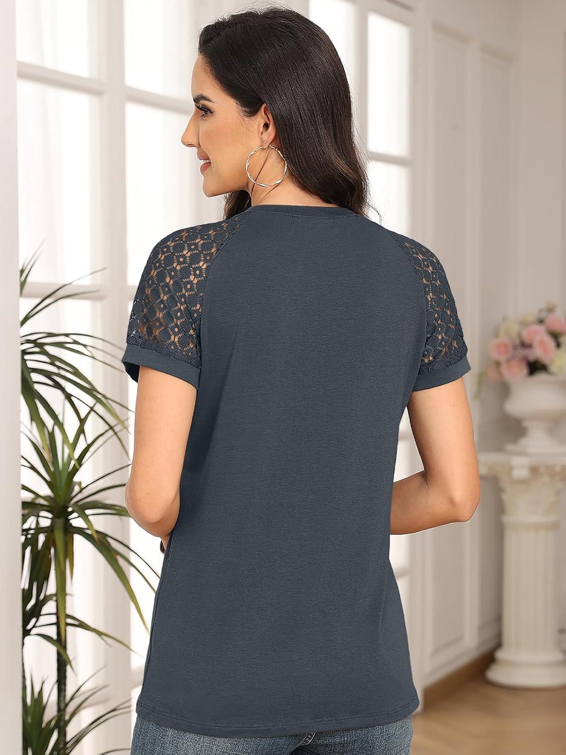 imageAUTOMET Womens Summer Tops Spring Shirts Trendy Vacation Outfits Short Sleeve Business Tshirts Fashion Casual BlousesDarkgrey