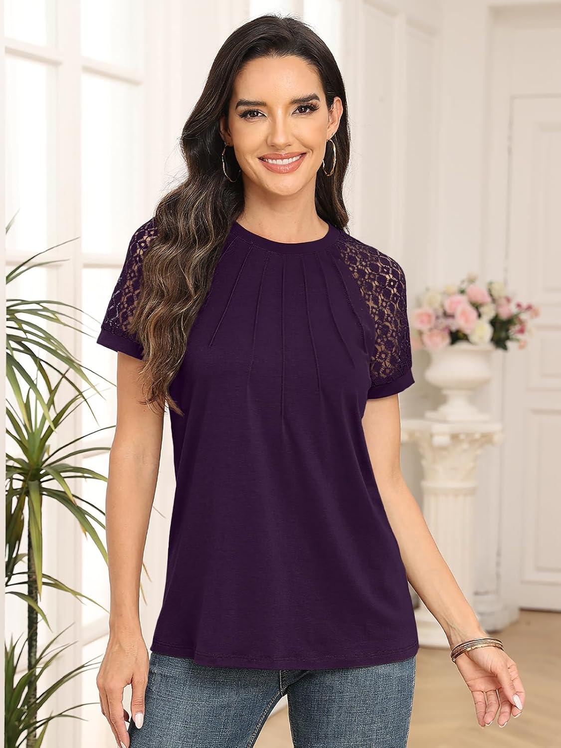 imageAUTOMET Womens Summer Tops Spring Shirts Trendy Vacation Outfits Short Sleeve Business Tshirts Fashion Casual BlousesDarkpurple