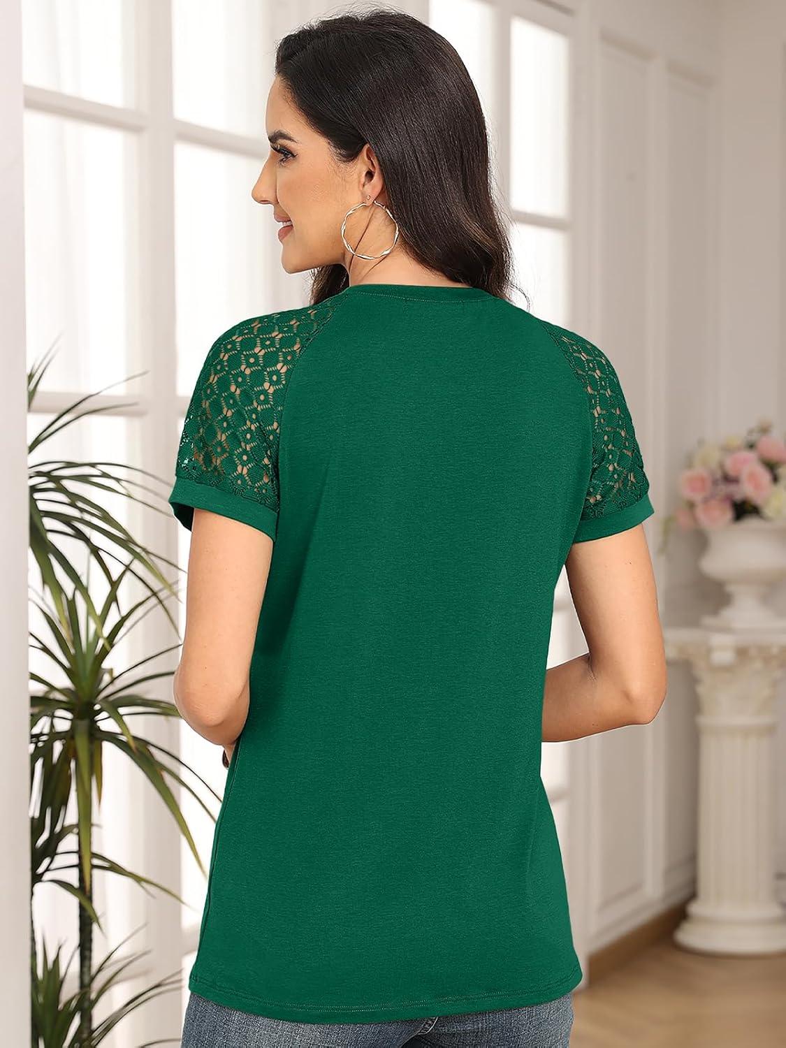 imageAUTOMET Womens Summer Tops Spring Shirts Trendy Vacation Outfits Short Sleeve Business Tshirts Fashion Casual BlousesGreen