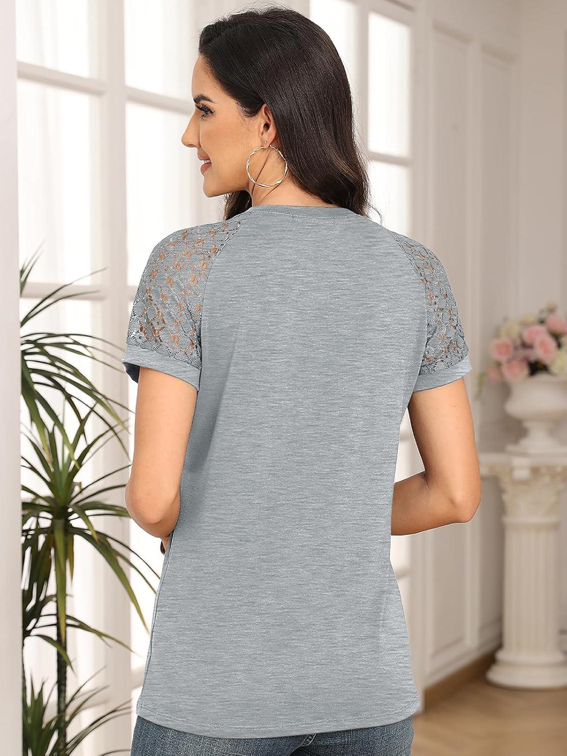 imageAUTOMET Womens Summer Tops Spring Shirts Trendy Vacation Outfits Short Sleeve Business Tshirts Fashion Casual BlousesGrey