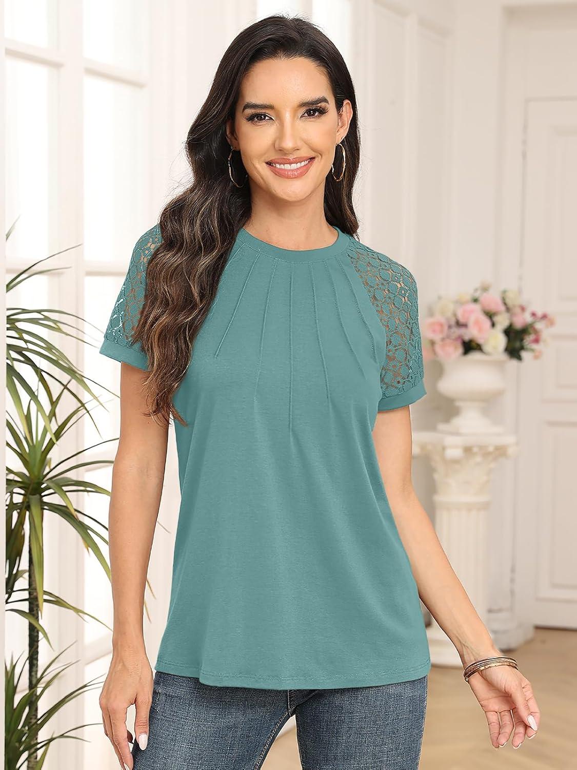 imageAUTOMET Womens Summer Tops Spring Shirts Trendy Vacation Outfits Short Sleeve Business Tshirts Fashion Casual BlousesGreygreen