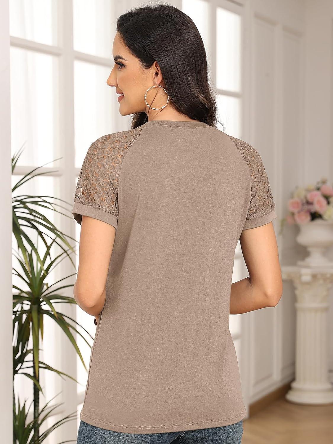 imageAUTOMET Womens Summer Tops Spring Shirts Trendy Vacation Outfits Short Sleeve Business Tshirts Fashion Casual BlousesKhaki