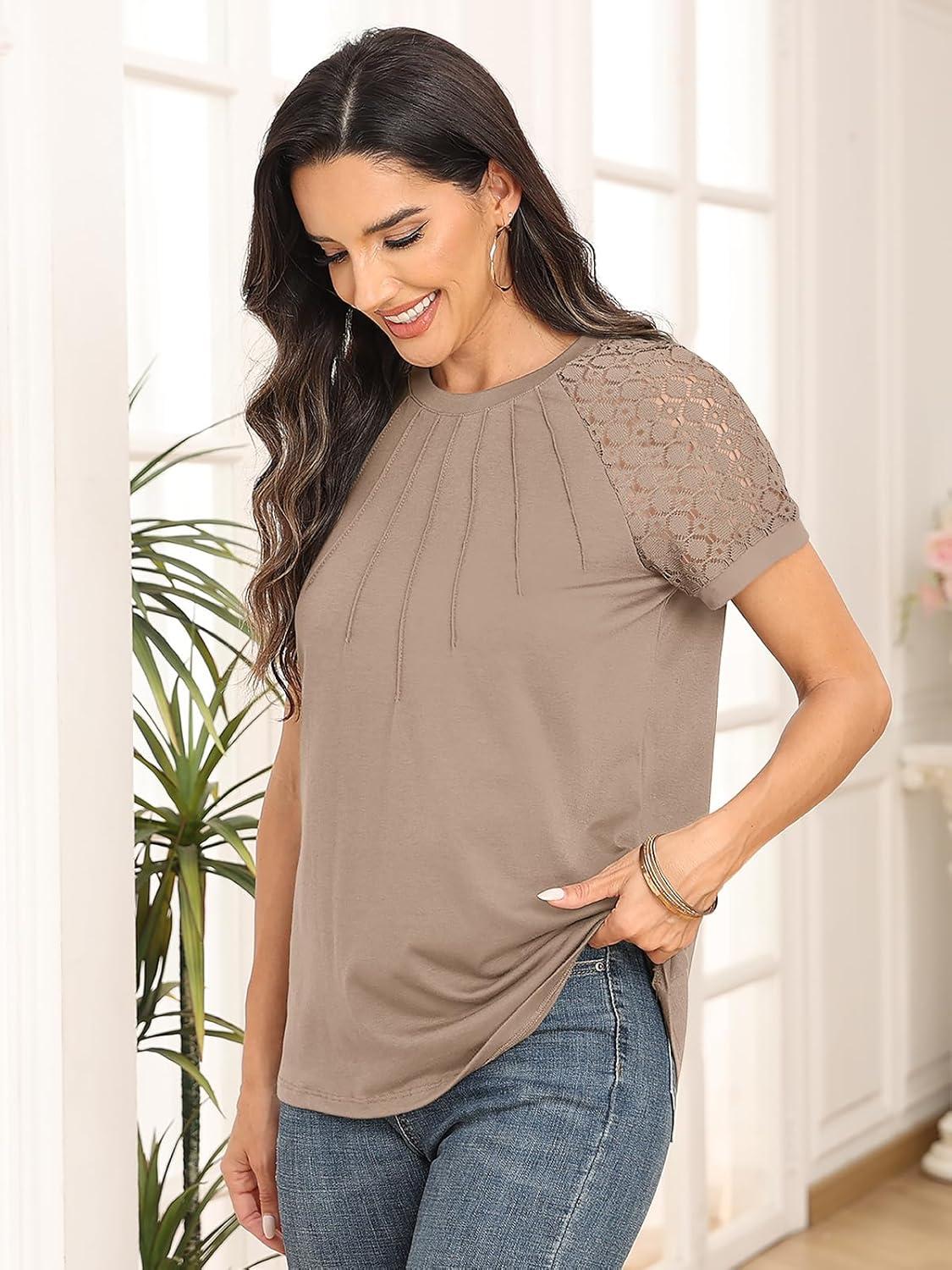 imageAUTOMET Womens Summer Tops Spring Shirts Trendy Vacation Outfits Short Sleeve Business Tshirts Fashion Casual BlousesKhaki