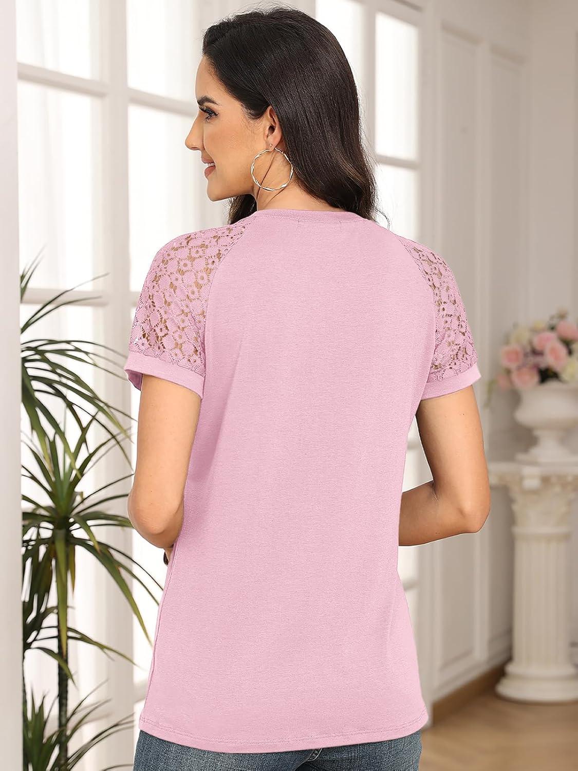 imageAUTOMET Womens Summer Tops Spring Shirts Trendy Vacation Outfits Short Sleeve Business Tshirts Fashion Casual BlousesPink