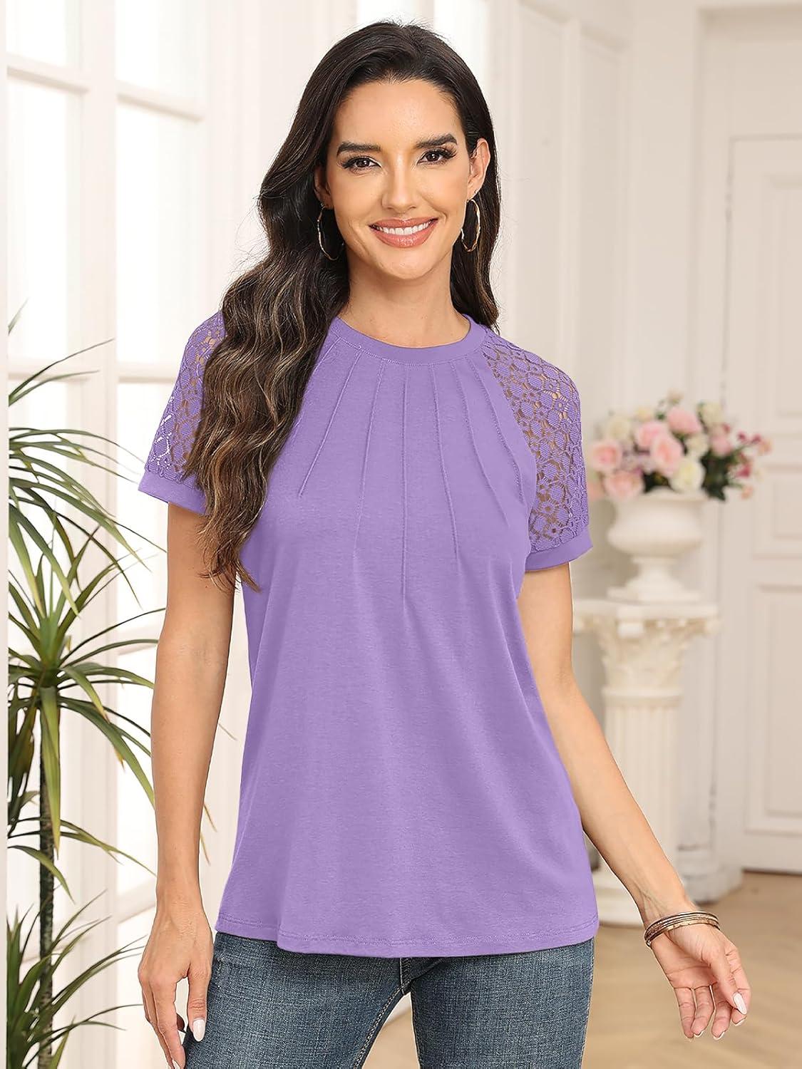 imageAUTOMET Womens Summer Tops Spring Shirts Trendy Vacation Outfits Short Sleeve Business Tshirts Fashion Casual BlousesPurple