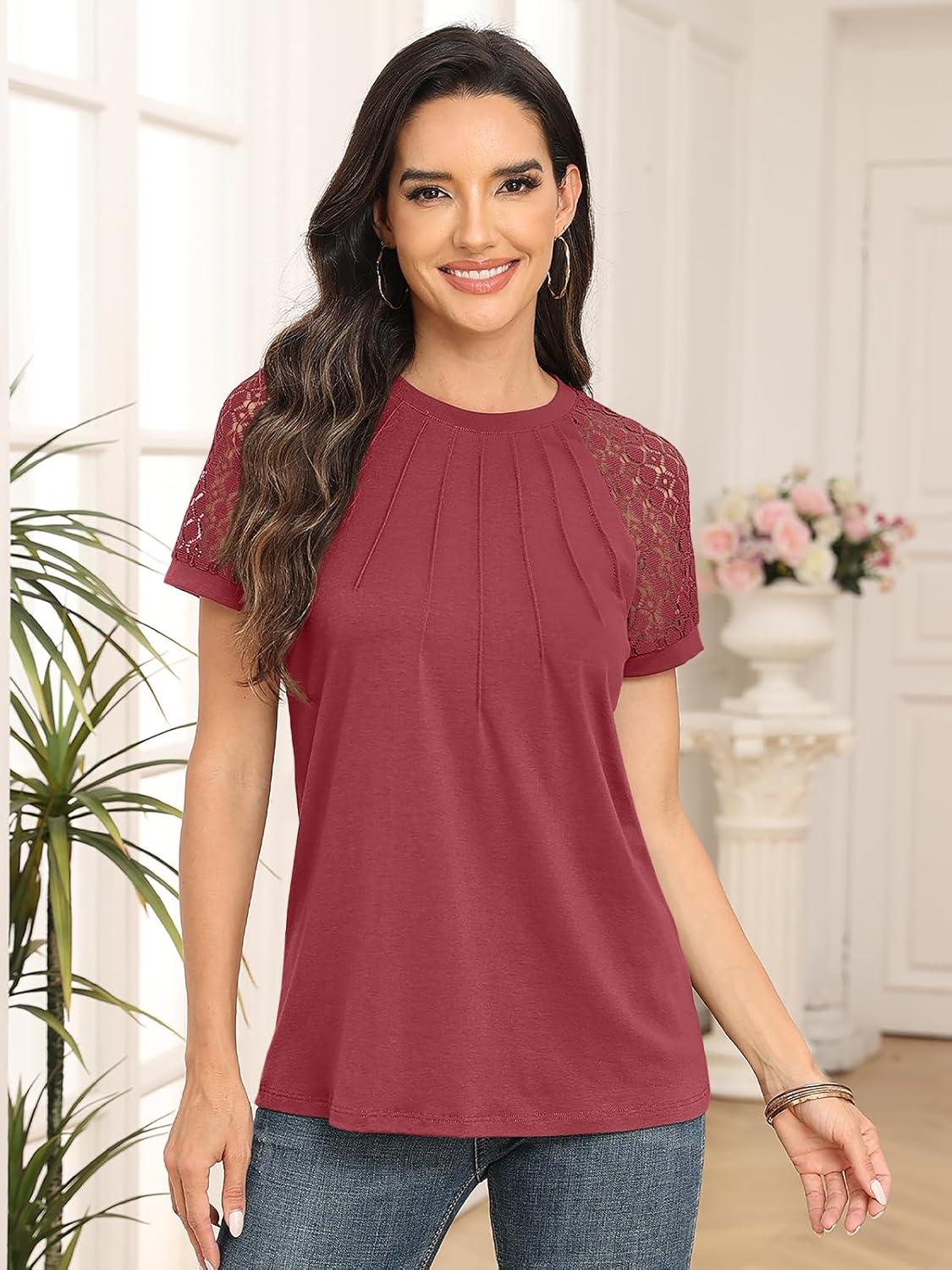 imageAUTOMET Womens Summer Tops Spring Shirts Trendy Vacation Outfits Short Sleeve Business Tshirts Fashion Casual BlousesRust