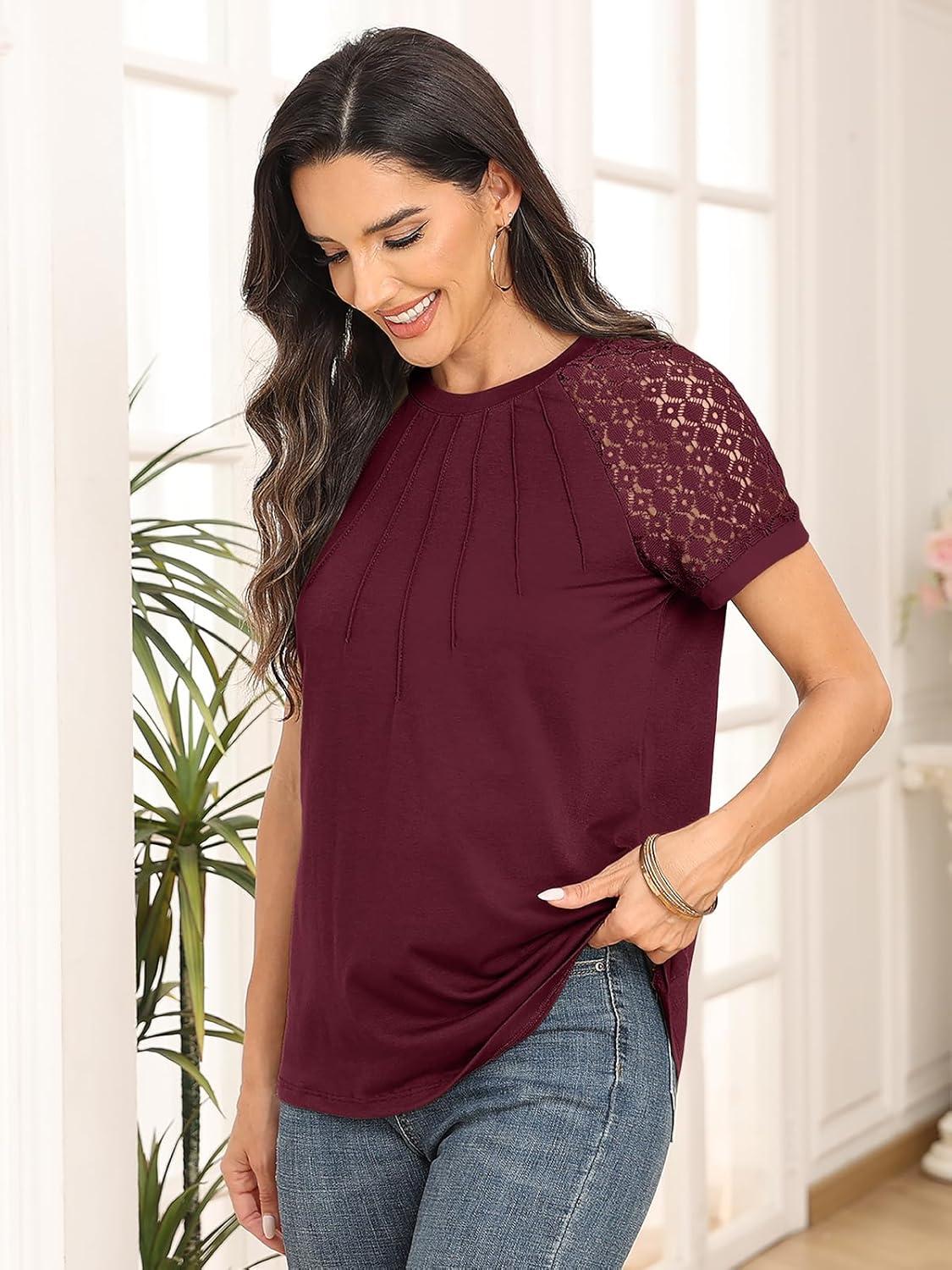 imageAUTOMET Womens Summer Tops Spring Shirts Trendy Vacation Outfits Short Sleeve Business Tshirts Fashion Casual BlousesWinered