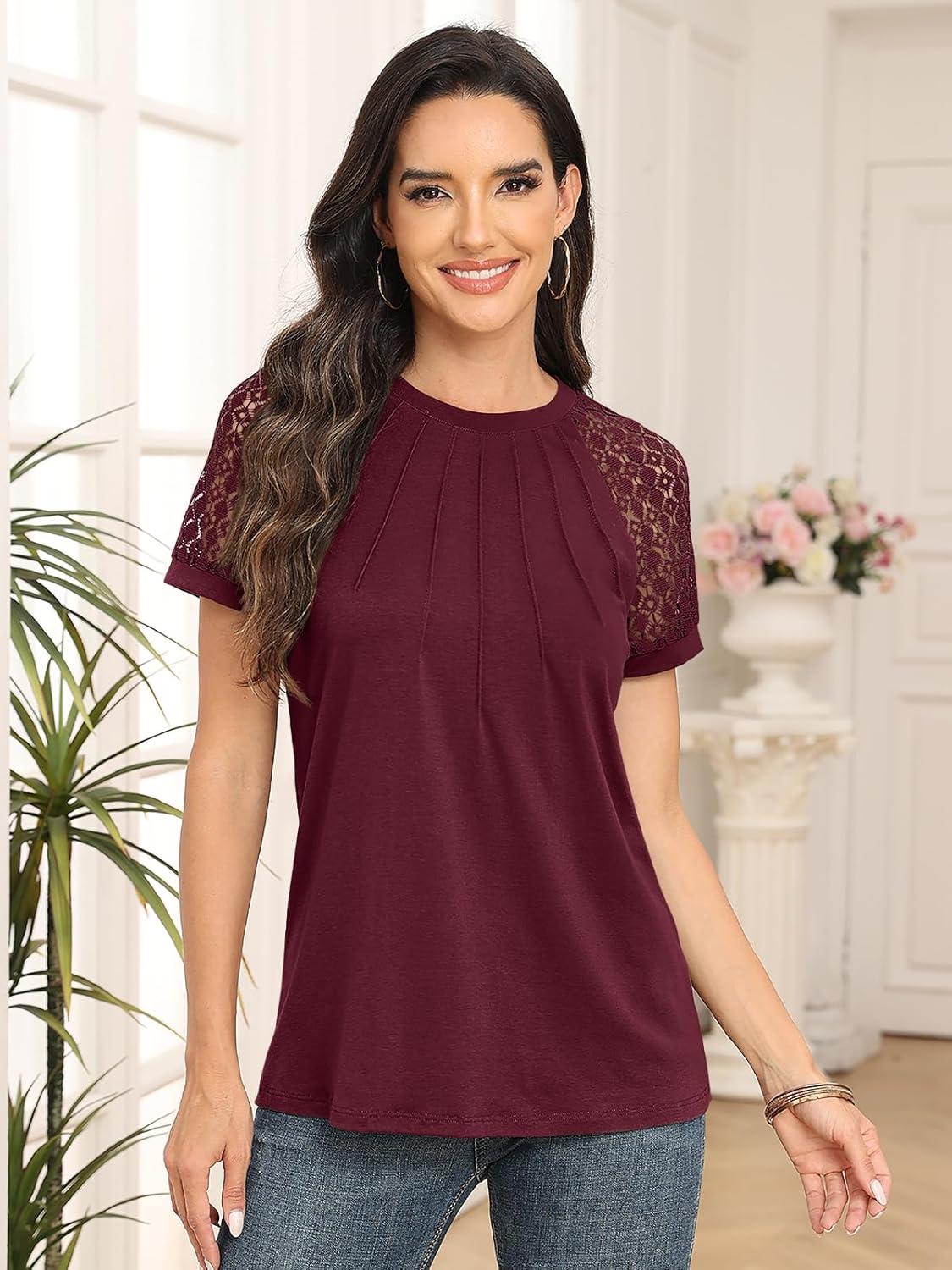 imageAUTOMET Womens Summer Tops Spring Shirts Trendy Vacation Outfits Short Sleeve Business Tshirts Fashion Casual BlousesWinered