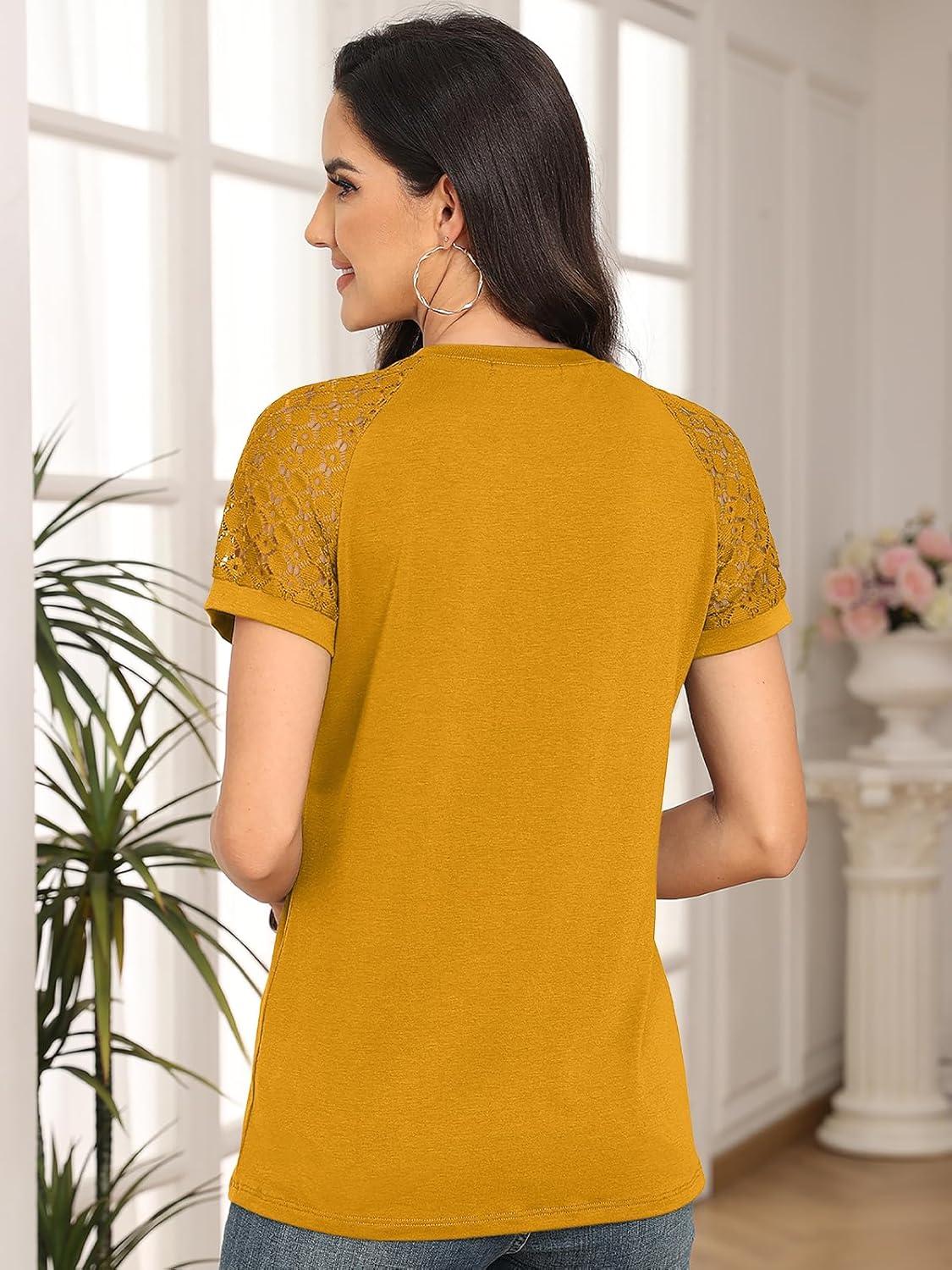 imageAUTOMET Womens Summer Tops Spring Shirts Trendy Vacation Outfits Short Sleeve Business Tshirts Fashion Casual BlousesYellow