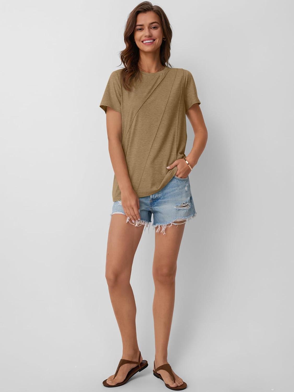 imageAUTOMET Womens Summer Tops Workout Shirts Beach Vacation Outfits Business Tshirts Dressy Fashion Spring Clothes 2025Coffee