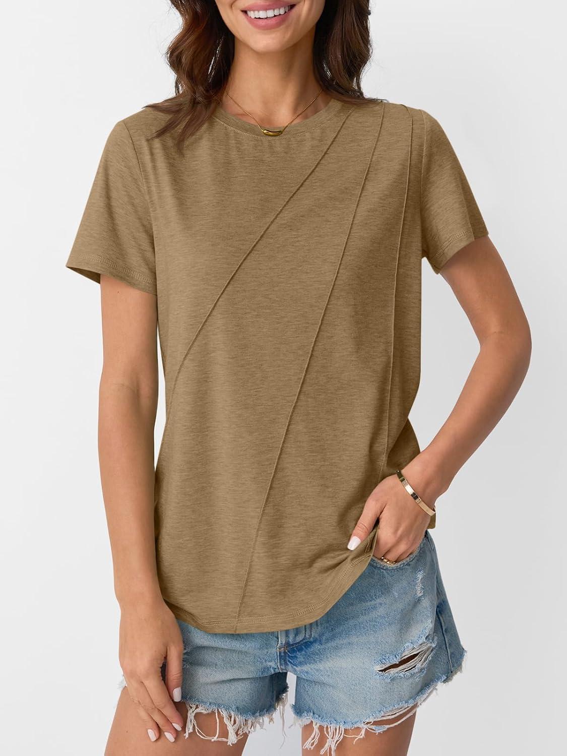 imageAUTOMET Womens Summer Tops Workout Shirts Beach Vacation Outfits Business Tshirts Dressy Fashion Spring Clothes 2025Coffee