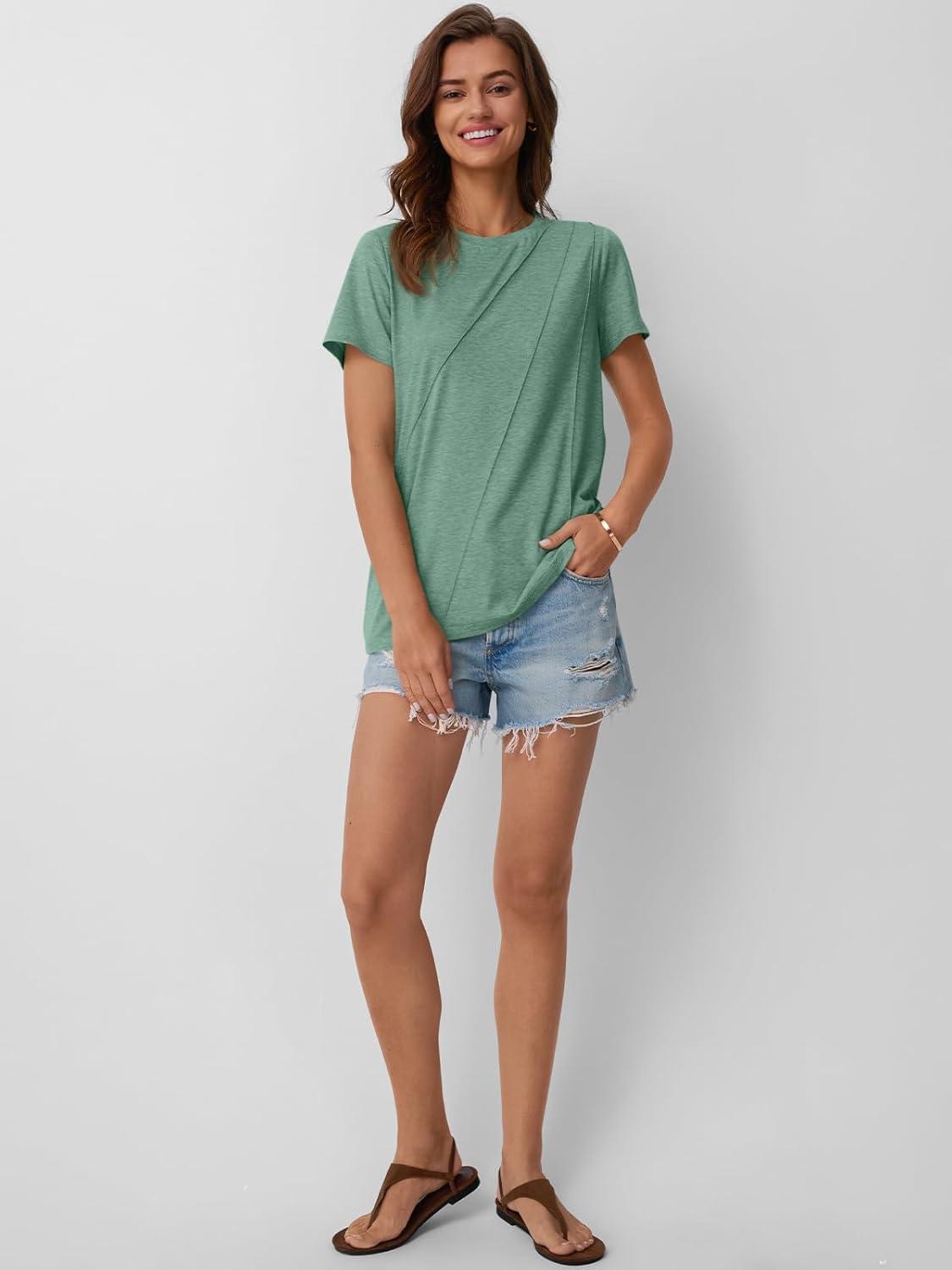 imageAUTOMET Womens Summer Tops Workout Shirts Beach Vacation Outfits Business Tshirts Dressy Fashion Spring Clothes 2025Lightgreen