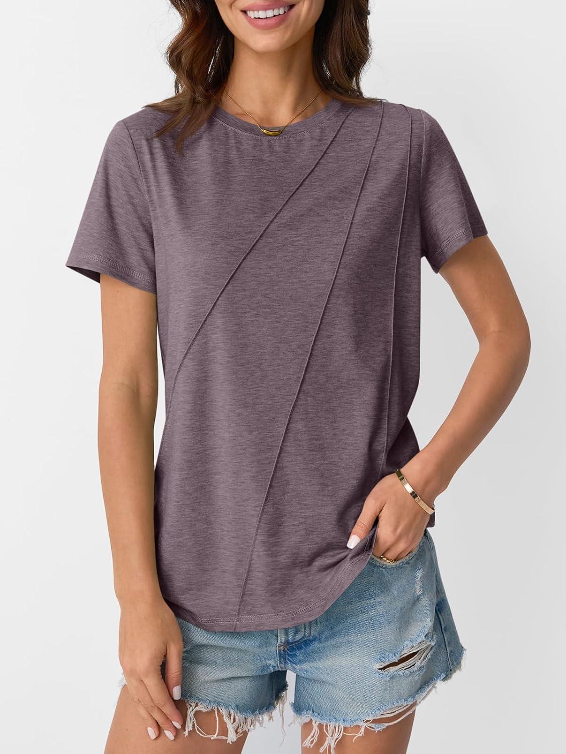 imageAUTOMET Womens Summer Tops Workout Shirts Beach Vacation Outfits Business Tshirts Dressy Fashion Spring Clothes 2025Taupe