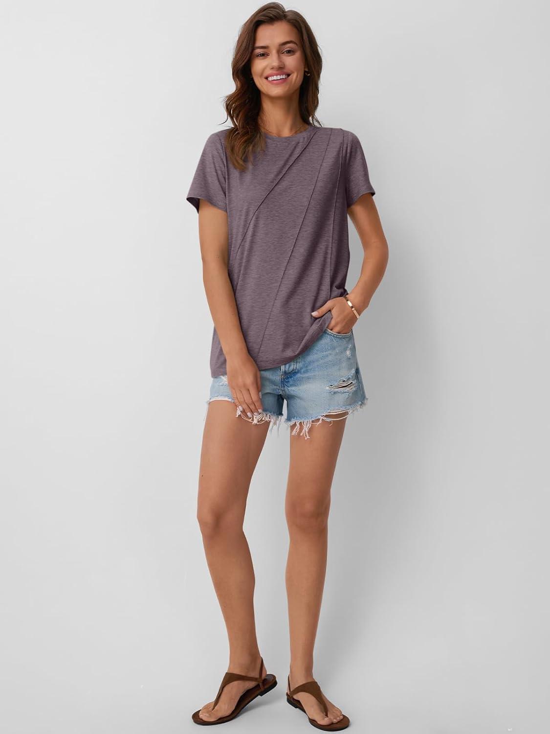 imageAUTOMET Womens Summer Tops Workout Shirts Beach Vacation Outfits Business Tshirts Dressy Fashion Spring Clothes 2025Taupe