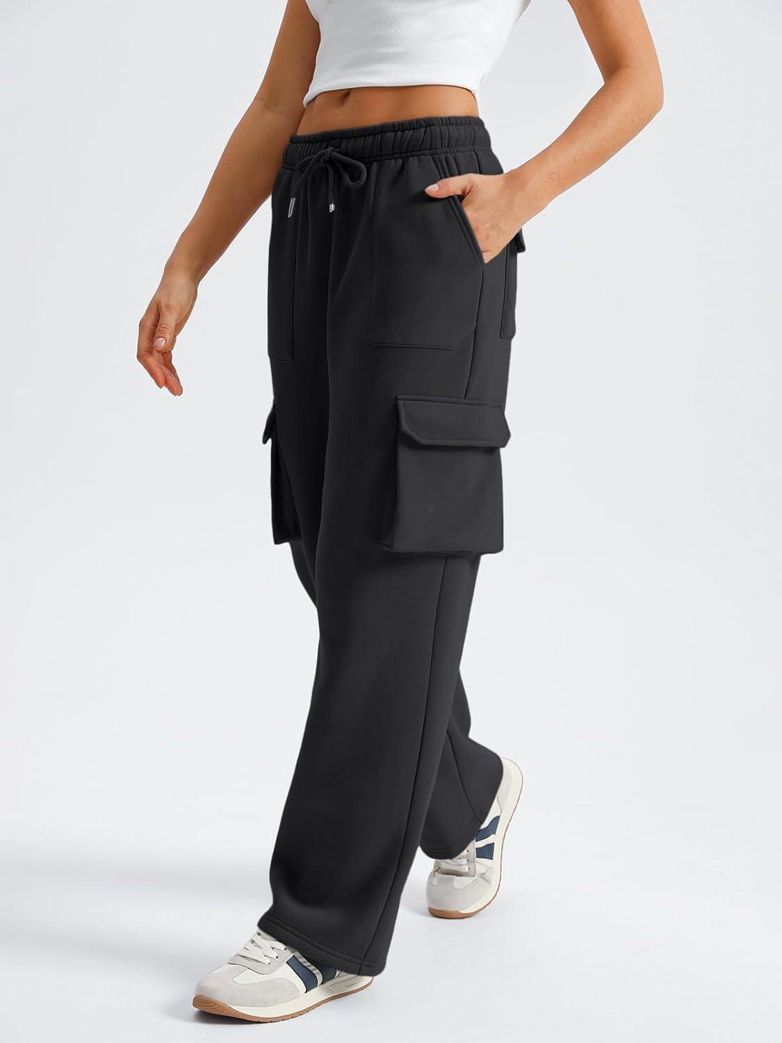 imageAUTOMET Womens Sweatpants Wide Leg Cargo Barrel Pants Fall Fashion Outfits Sweats Baggy Winter Clothes Parachute JoggersBlack