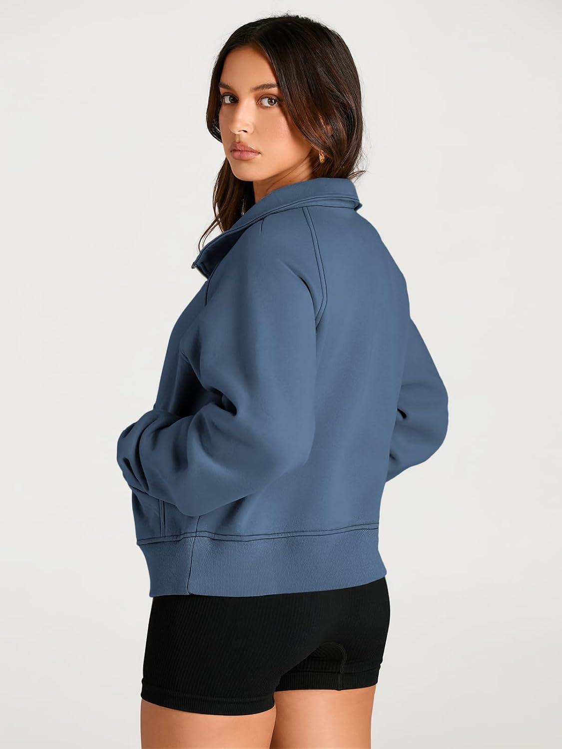 imageAUTOMET Womens Sweatshirts Half Zip Cropped Pullover Fleece Quarter Zipper Hoodies 2025 Fall Fashion Outfits ClothesBlue