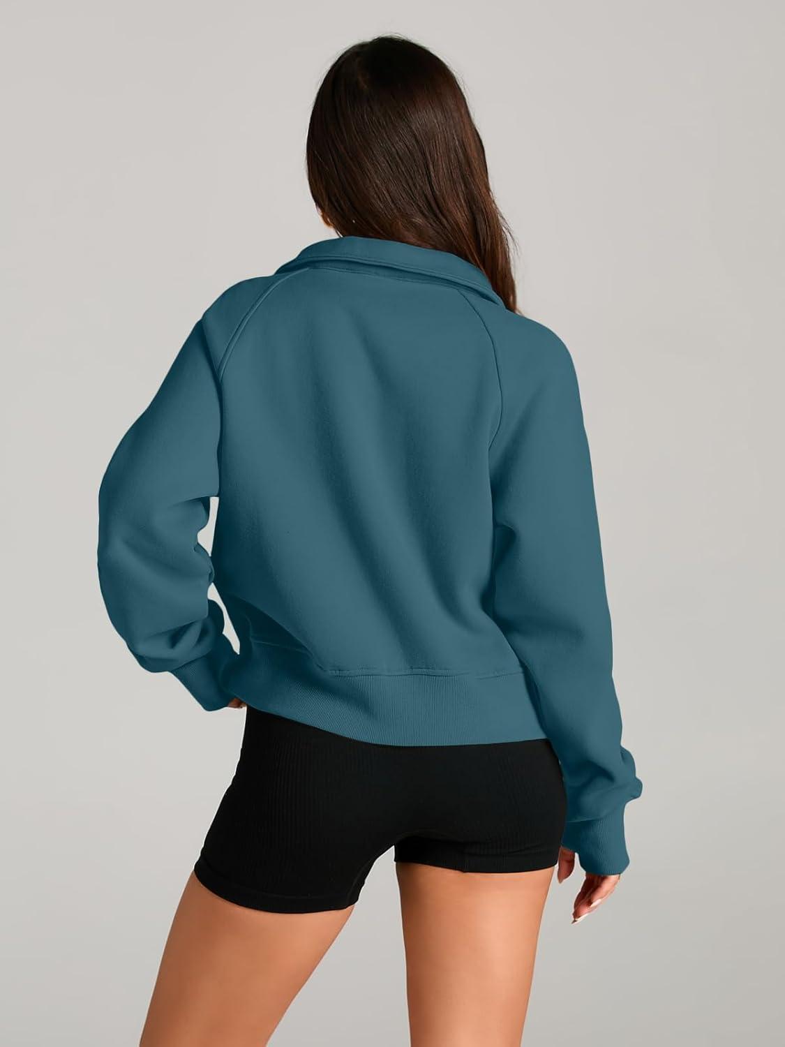 imageAUTOMET Womens Sweatshirts Half Zip Cropped Pullover Fleece Quarter Zipper Hoodies 2025 Fall Fashion Outfits ClothesBluegreen