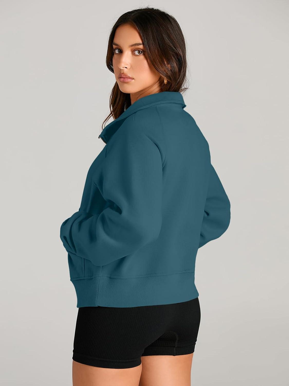 imageAUTOMET Womens Sweatshirts Half Zip Cropped Pullover Fleece Quarter Zipper Hoodies 2025 Fall Fashion Outfits ClothesBluegreen